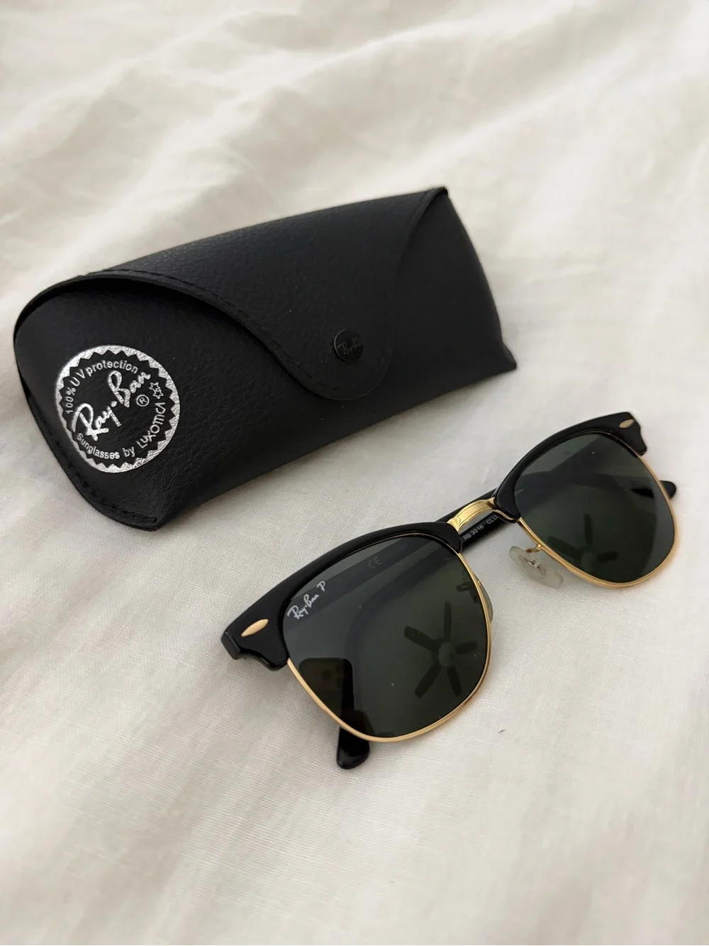 Ray-Ban Black and Gold Clubmaster Sunglasses with Polarized Lenses